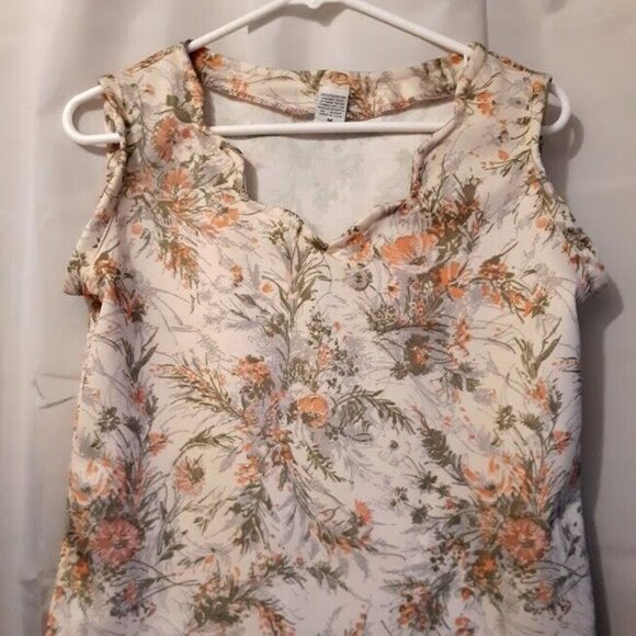 New Floral Knit Blouse M Peach Scalloped V-Neck dressy Tank Top Light & Breezy - Picture 1 of 9